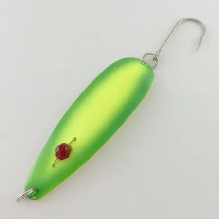 Vintage Red Eye Lures Red Eye Evil Eye, 1/3oz yellow/greenl fishing spoon #23547