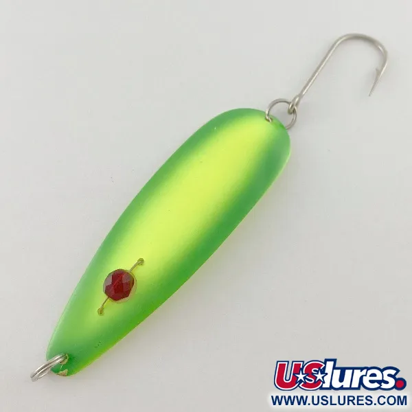 Vintage  Red Eye Lures Red Eye Evil Eye, 1/3oz yellow/greenl fishing spoon #23547