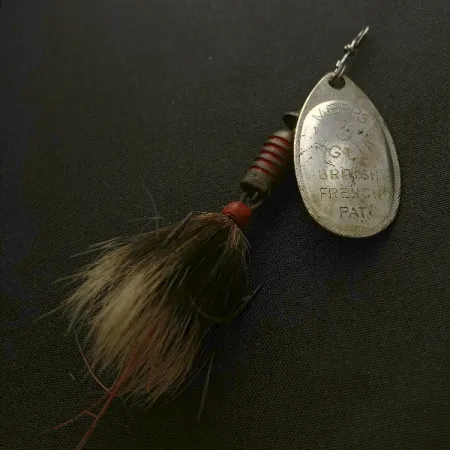 Vintage Mepps Aglia 3 dressed (squirrel tail)  (1960s), 1/4oz silver spinning lure #23570