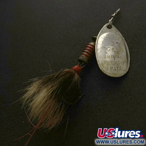 Vintage Mepps Aglia 3 dressed (squirrel tail)  (1960s), 1/4oz silver spinning lure #23570
