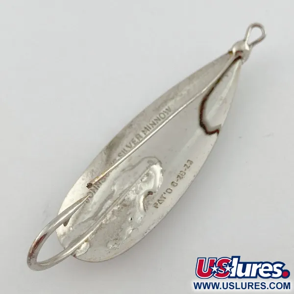 Vintage Johnson Silver Minnow Weedless, 3/5oz nickel fishing spoon #23574