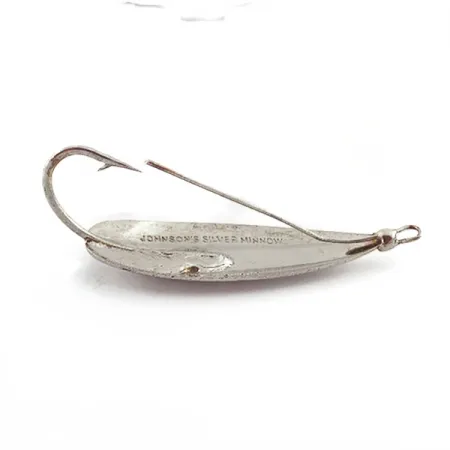 Vintage Johnson Silver Minnow Weedless, 3/5oz nickel fishing spoon #23574