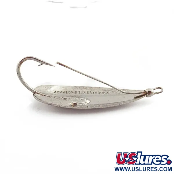 Vintage Johnson Silver Minnow Weedless, 3/5oz nickel fishing spoon #23574