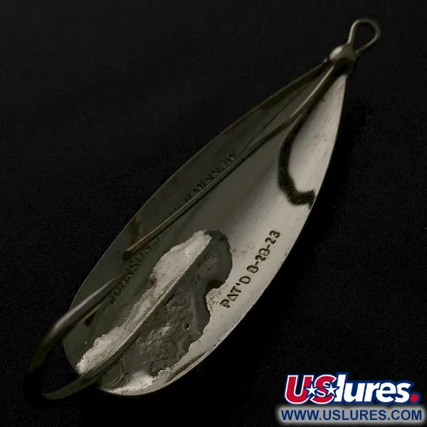 Vintage Johnson Silver Minnow Weedless, 3/5oz nickel fishing spoon #23574