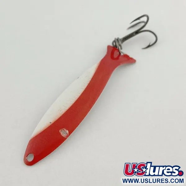 Vintage Worth Fly Rod Demon, 3/32oz nickel/red/white fishing spoon #23595