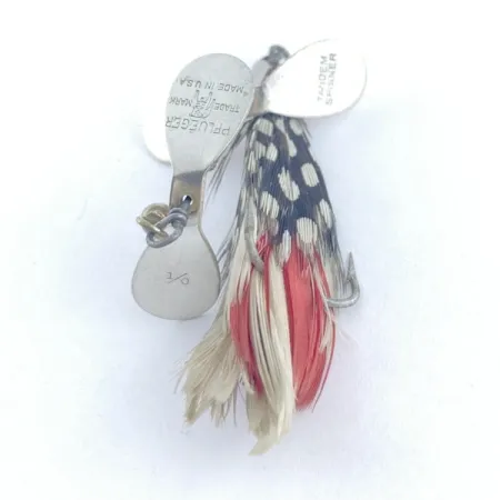 Vintage Pflueger Tandem Spinner 1, 1/3oz nickel/red spinning lure #23655