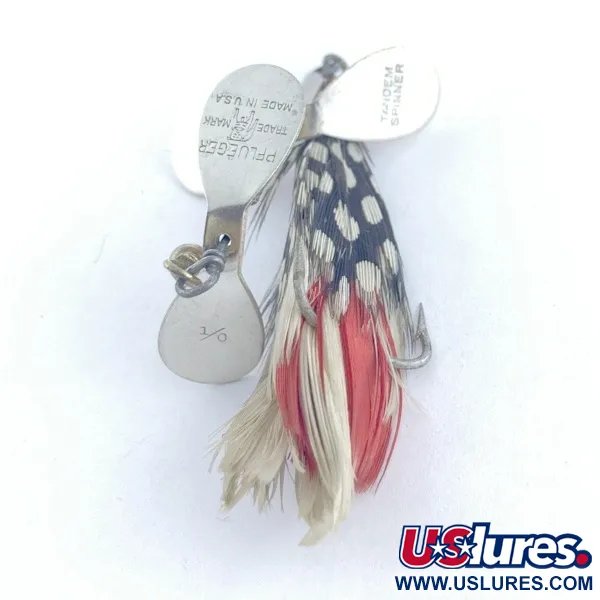 Vintage   Pflueger Tandem Spinner 1, 1/3oz nickel/red spinning lure #23655