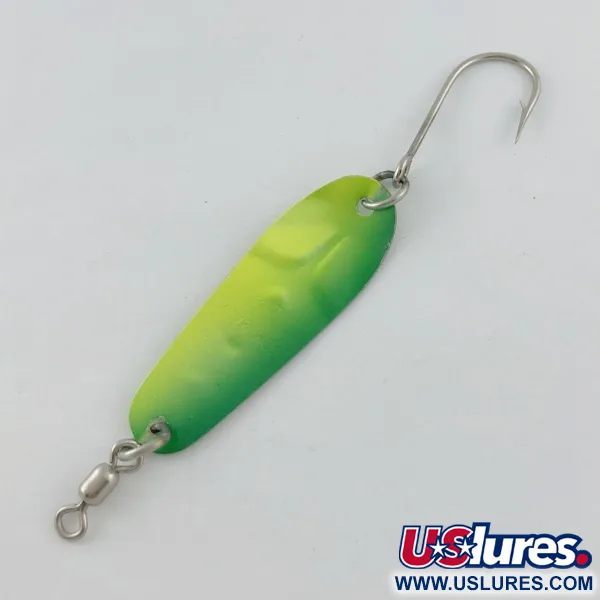 Vintage  Luhr Jensen Tom Mack #4, 1/4oz green/yellow fishing spoon #23685