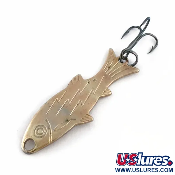 Vintage   Atlantic Lures Golden Wobble-Fish, 3/16oz copper fishing spoon #23698