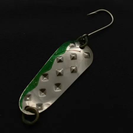 Vintage Luhr Jensen Alpena Diamond, 3/16oz nickel/green fishing spoon #23709