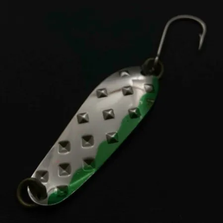Vintage Luhr Jensen Alpena Diamond, 1/4oz nickel/green fishing spoon #23711