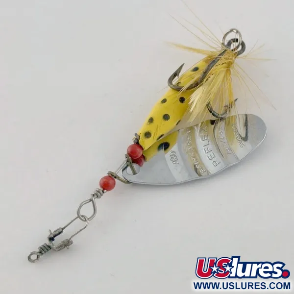 Vintage Abu Garcia Spinnaren Reflex, 1/4oz nickel/yellow spinning lure #23714