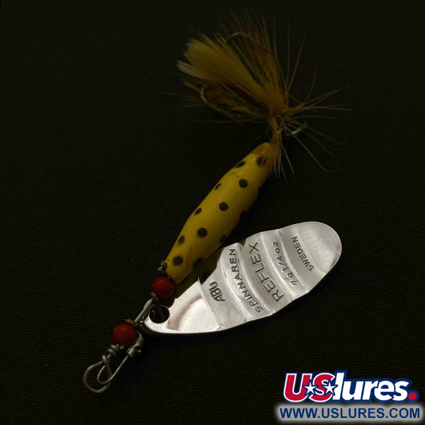 Vintage   Abu Garcia Spinnaren Reflex, 1/4oz nickel/yellow spinning lure #23714