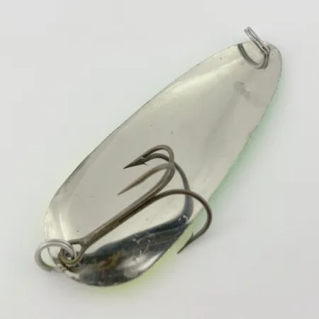 Vintage Lindy / Little Joe Lindy Gator , 1 2/3oz nickel/chartreuse fishing spoon #23798