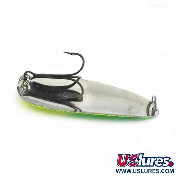 Vintage  Lindy / Little Joe Lindy Gator , 1 2/3oz nickel/chartreuse fishing spoon #23798