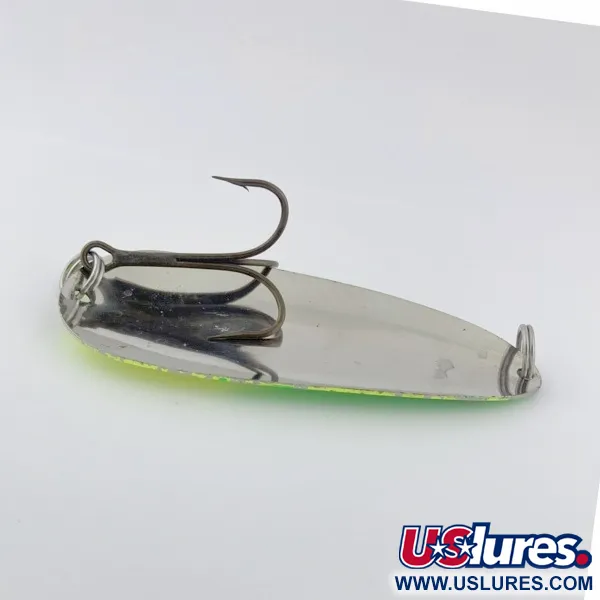 Vintage  Lindy / Little Joe Lindy Gator , 1 2/3oz nickel/chartreuse fishing spoon #23798