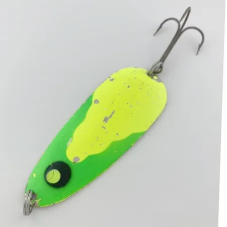 Vintage Lindy / Little Joe Lindy Gator , 1 2/3oz nickel/chartreuse fishing spoon #23798