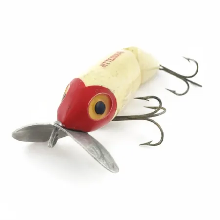 Vintage Fred Arbogast Jitterbug Jointed, 1/2oz red head fishing lure #23869