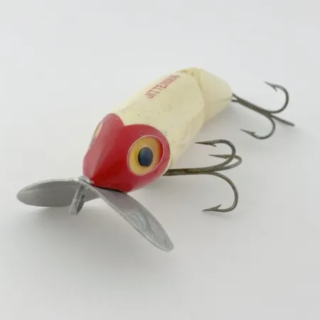 Vintage Fred Arbogast Jitterbug Jointed, 1/2oz red head fishing lure #23869