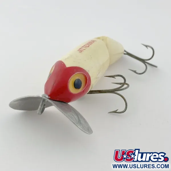 Vintage   Fred Arbogast Jitterbug Jointed, 1/2oz red head fishing lure #23869