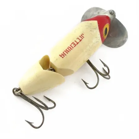 Vintage Fred Arbogast Jitterbug Jointed, 1/2oz red head fishing lure #23869
