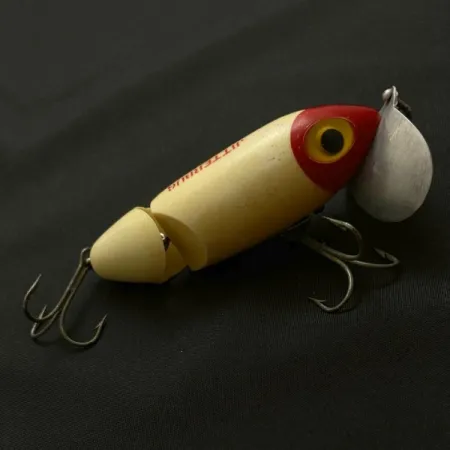 Vintage Fred Arbogast Jitterbug Jointed, 1/2oz red head fishing lure #23869