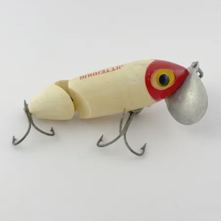 Vintage Fred Arbogast Jitterbug Jointed, 1/2oz red head fishing lure #23869
