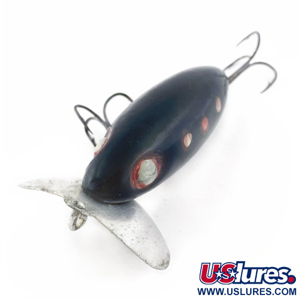 Vintage   Fred Arbogast Jitterbug Early Bug Eye​ (1960s), 1/2oz Black fishing lure #23870
