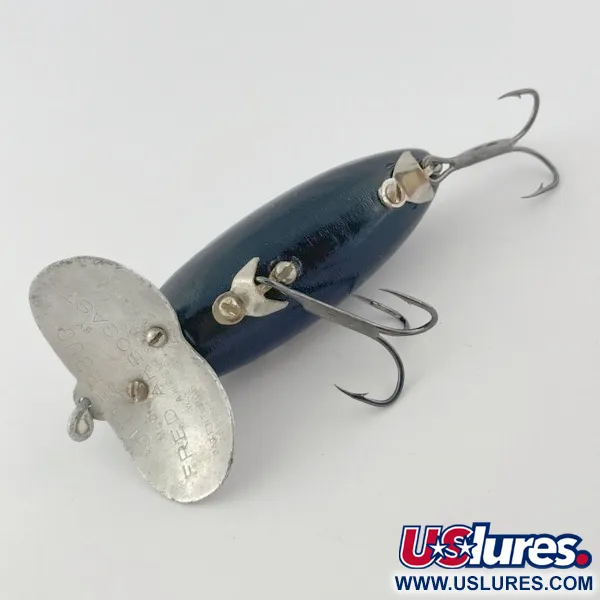 Vintage   Fred Arbogast Jitterbug Early Bug Eye​ (1960s), 1/2oz Black fishing lure #23870