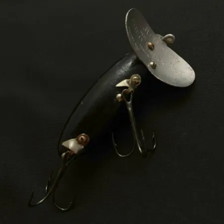 Vintage Fred Arbogast Jitterbug Early Bug Eye​ (1960s), 1/2oz Black fishing lure #23870