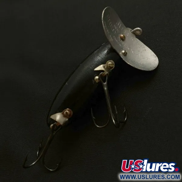 Vintage   Fred Arbogast Jitterbug Early Bug Eye​ (1960s), 1/2oz Black fishing lure #23870