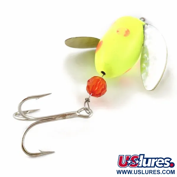 Vintage  Yakima Bait Worden's Spin-n-Glo, 1/4oz orange/yellow spinning lure #23888