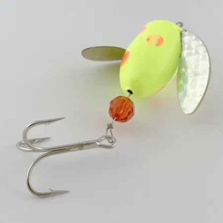 Vintage Yakima Bait Worden's Spin-n-Glo, 1/4oz orange/yellow spinning lure #23888