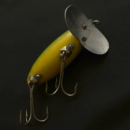 Vintage Fred Arbogast Jitterbug Early Bug Eye​ (1960s), 1/2oz Green tiger fishing lure #23902