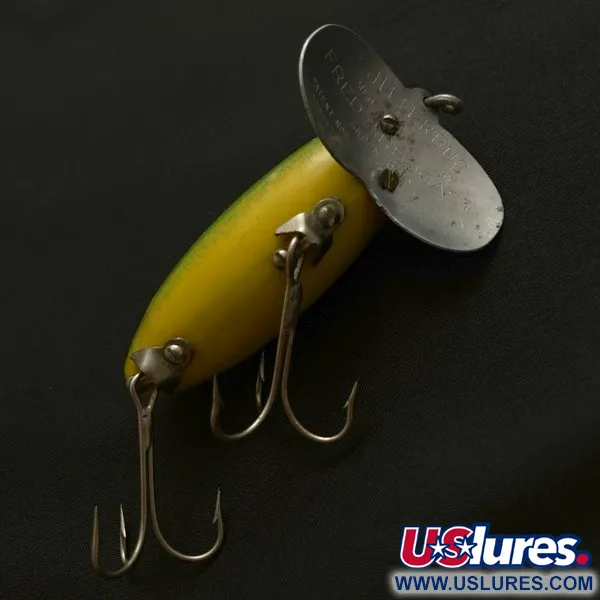 Vintage Fred Arbogast Jitterbug Early Bug Eye​ (1960s), 1/2oz Green tiger fishing lure #23902