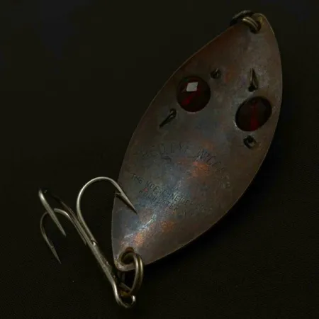 Vintage Hofschneider Red Eye Wiggler, 1oz bronze fishing spoon #23913