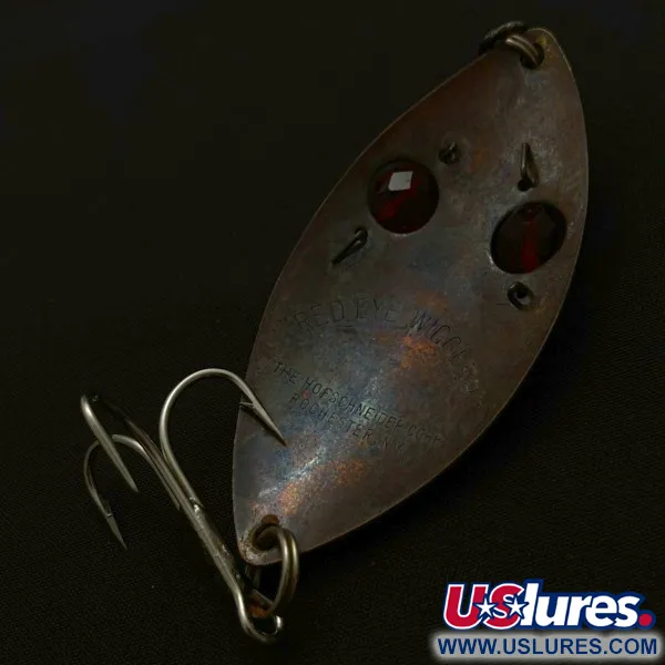 Vintage Hofschneider Red Eye Wiggler, 1oz bronze fishing spoon #23913