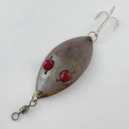 Vintage Hofschneider Red Eye Wiggler, 1oz bronze fishing spoon #23913