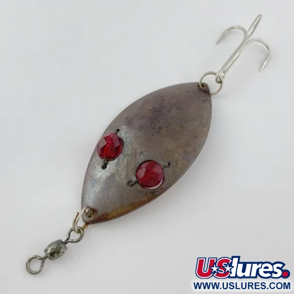 Vintage Hofschneider Red Eye Wiggler, 1oz bronze fishing spoon #23913