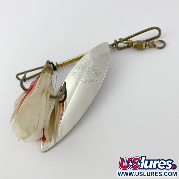 Vintage 4 Bros 4 Brothers Willow Leaf  Spinner, 1/2oz nickel/red spinning lure #23937