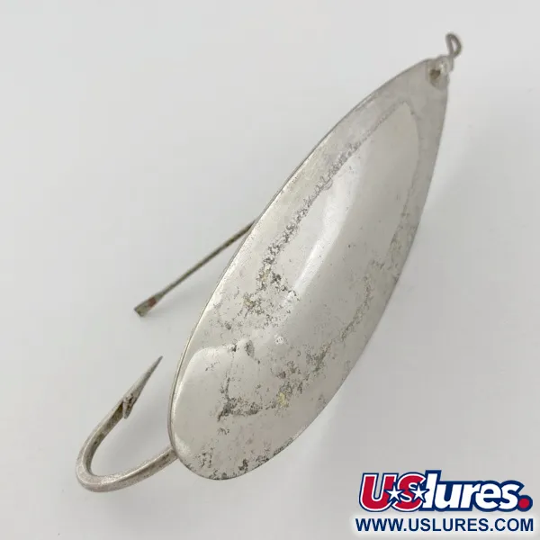Vintage Johnson Silver Minnow Weedless, 1oz nickel fishing spoon #23943