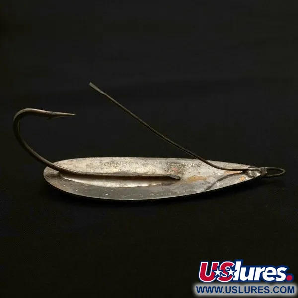 Vintage Johnson Silver Minnow Weedless, 1oz nickel fishing spoon #23943