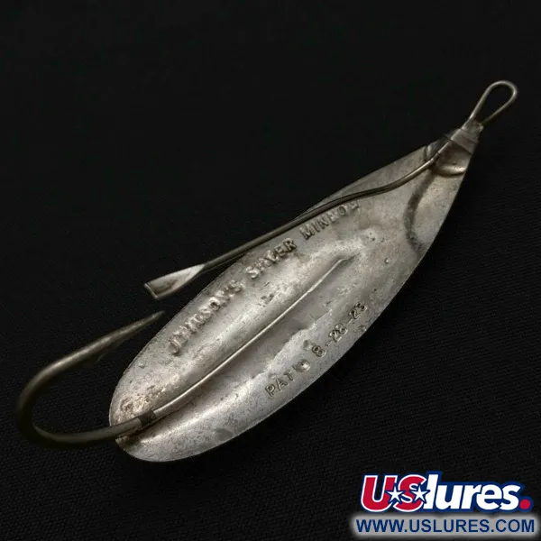 Vintage Johnson Silver Minnow Weedless, 1/3oz nickel fishing spoon #23945