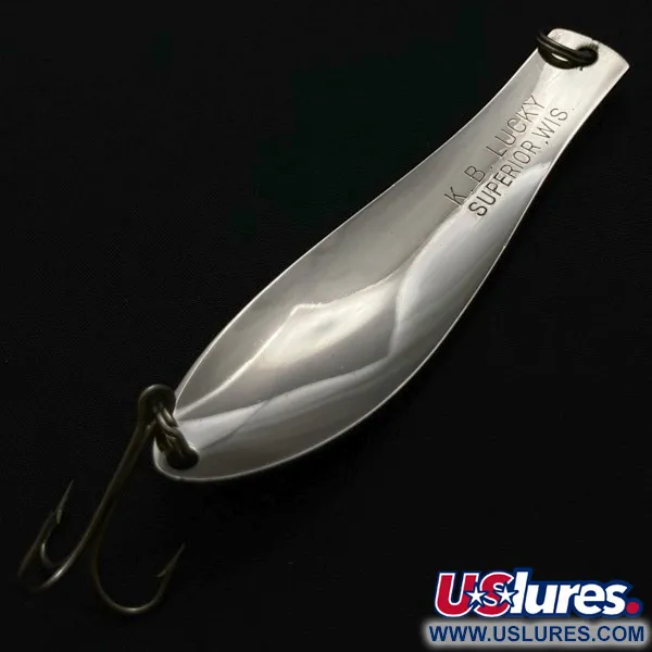 Vintage  K-B Bait K-B Spoon Lucky Superior, 3/5oz nickel fishing spoon #23976