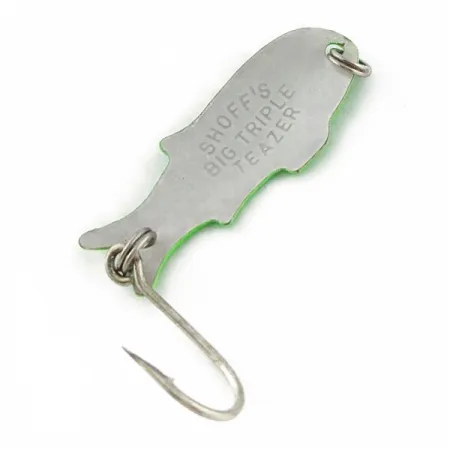 Vintage Shoff's Big Triple Teazer, 1/16oz green fishing spoon #24024