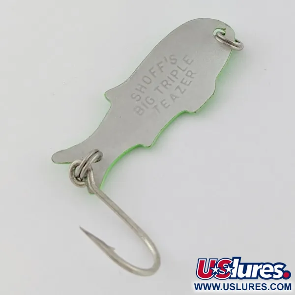 Vintage   Shoff's Big Triple Teazer, 1/16oz green fishing spoon #24024