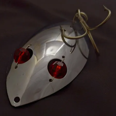 Vintage Herter's Glass Eye Spoon, 2oz nickel/red eyes fishing spoon #24036