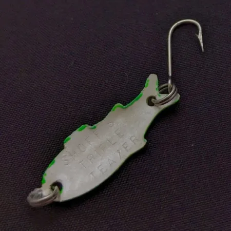 Vintage Shoff's Triple Teazer, 1/32oz green fishing spoon #24070
