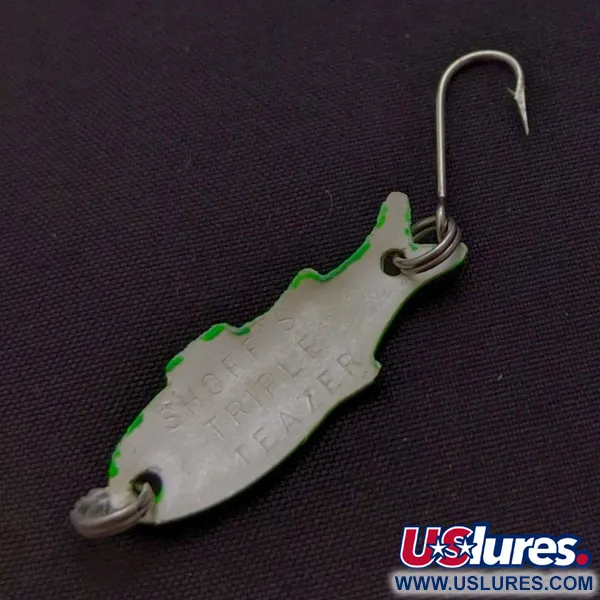 Vintage Shoff's Triple Teazer, 1/32oz green fishing spoon #24070