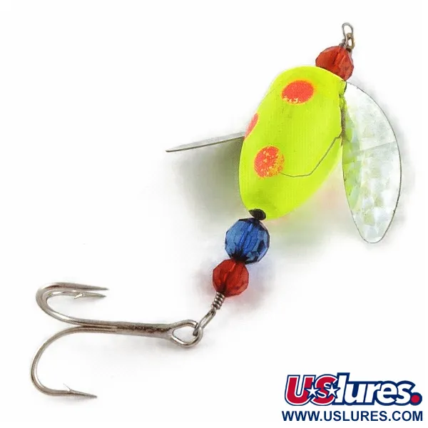 Vintage Yakima Bait Worden's Spin-n-Glo, 1/4oz orange/yellow spinning lure #24081